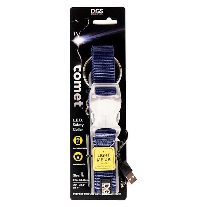 DGS rechargeable LED Safety Dog Collar_Navy_packaging