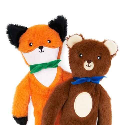 Zippy Paws Fluffy Peltz Bear & Foxdog toy 2 Pack