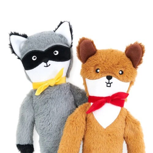 Zippy Paws Fluffy Peltz Squirrel & Raccoon dog toy 2 Pack